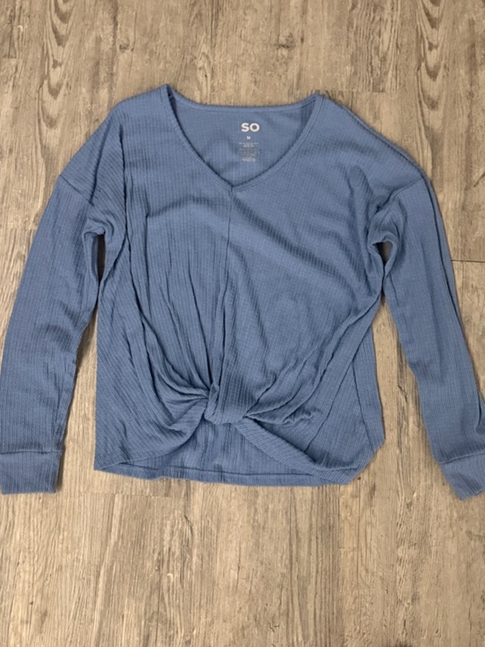 SO Dusty Blue V-Neck Twist-Front Long Sleeve Top